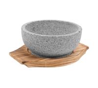 NUOBESTY Bol Coréen Bibimbap Pierre Naturelle avec Plateau Bois Carbure Résistant Haute Température pour Salade Riz et Nouilles Multifonction Cuisson Directe Feu Ouvert