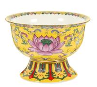 NUOBESTY Bol décoratif en céramique émaillée jaune 3,5 pouces à pied en forme de lotus, bol bouddhiste pour temple et décoration intérieure, bol lisse résistant pour rituel et usage spirituel