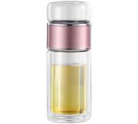 NUOBESTY Bouteille Infuseur à Thé en Verre 250 Ml Portable Passoire Intégrée Tasse à Thé de Voyage Rose Doré pour Bureau et Usage Quotidien