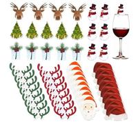 NUOBESTY Breloques en Bois pour Verre à Vin Noël 80 Pcs Étiquettes Décoratives Chapeau de Noël Cerf Rouge et Vert Sapin Cloche Bonhomme de Neige Marqueurs Festifs pour Fêtes et Repas