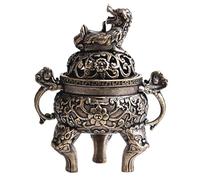 NUOBESTY Brûleur de Parfum de Table Vintage en Cuivre Patiné Statue de Lion Mythique en Laiton Décoration Intérieure Feng Shui pour Maison et Bureau Objet d'art Ancien Authentique