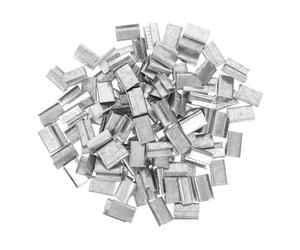 NUOBESTY Clip de Cerclage Métallique pour Feuillard Acier 16mm, Argenté | Acier Galvanisé, Modèle Ouvert Dentelé, 0,6 à 1,2mm D'épaisseur, Lot de Set de Kg