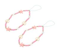 NUOBESTY Cordon de Téléphone Portable en Acrylique Perles d'Étoile Cœur Lanière Antidérapante 2 Pièces Décoration Pratique pour Smartphones Multicolore