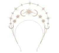 NUOBESTY Couronne de Déesse en Métal Or Confortable et Simple à Porter Bandeau Forme Étoile Lune à Trois Niveaux Élégant pour Mariages et Plages pour Filles et Femmes