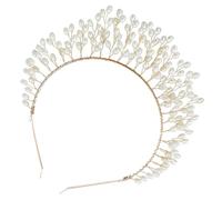 NUOBESTY Couronne de Mariage Dorée Artisanale 1 Pièce en Alliage Perles, Diadème Élégant pour Mariée et Demoiselle D’honneur, Accessoire Cheveux pour Cérémonie, Banquet et Fête