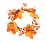 NUOBESTY Couronne de Porte D'entrée Chic Feuilles D'érable et Citrouilles en Tissu de Soie pour Décoration de Table et Bougie Orange en Fer pour Fête d'automne