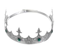 NUOBESTY Couronne de Roi Ajustable en Métal Argenté Ancien avec Strass Verts Couronne Médiévale pour Hommes et Femmes Accessoire Cosplay Renaissance pour Fêtes Anniversaires et