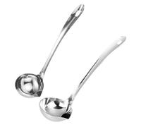NUOBESTY Cuillère Louche Inox 2 Pièces Bec Verseur, Séparateur de Graisse et Huile, Passoire à Soupe Cuisine Maison, Facile à Nettoyer