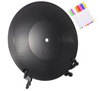 NUOBESTY Disque Vinyle Vierge DIY 30 Cm Socle en Bois, Décoration De Table Créative, Peinture Graffiti Personnalisée, Ornements Intérieurs pour Salon Et Événement, Ensemble 8 Stylos Couleurs
