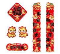 NUOBESTY Ensemble 6 Pièces de Couplets Chinois Rouges pour Porte Nouvel An 2026 Autocollants Adhésifs Festival Printemps Décorations Murales Zodiac Cheval Stickers Carré Fu Résistants