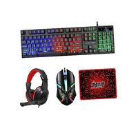 NUOBESTY Ensemble Clavier Et Souris De Jeu Rétroéclairé RGB 104 Touches Casque Filaire Et Tapis De Souris Grand Format pour Ordinateurs Et Pc Noir