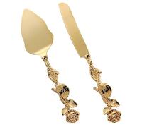 NUOBESTY Ensemble Couteau et Pelle à Gâteau en Alliage de Zinc Doré, Lame Dentelée pour Découpe Nette, Manche Long Ergonomique, Set Polyvalent pour Fêtes et Anniversaires, Ustensiles