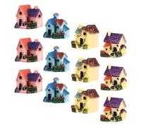 NUOBESTY Ensemble de 12 Mini Maisons en Résine Décoratives pour Bonsaï et Terrarium, Style Rustique et Cartoon, pour Dioramas et Présentations