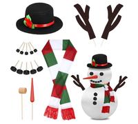 NUOBESTY Ensemble de 16 Pièces pour Habiller Un Bonhomme de Neige de Noël, Kit de Décoration Réutilisable en Tissu et Bois, Grand Format, Accessoires Festifs DIY pour Garçon et Filles