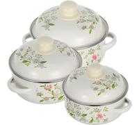 NUOBESTY Ensemble de 3 Marmites Émaillées Vintage avec Double Poignée et Couvercle Tailles 16-18-20 CM Pot Cuisine Multifonction pour Mijoter et Bouillir pour Cuisinière et Repas