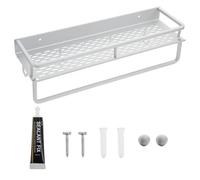 NUOBESTY Étagère Murale sans Perçage pour Salle de Bain 40 CM en Aluminium Argenté Étagère Suspendue Multifonctionnelle Crochet et Barre Rangement Antirouille pour Domicile