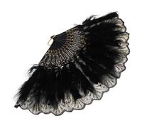 NUOBESTY Éventail à Main Plumes Vintage Noir avec Broderie Fleurie Accessoire de Mariage Élégant et Décoratif pour Cérémonie et Fête