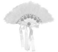NUOBESTY Éventail de Strass de Mariée, Éventail de Plumage Décoratif Blanc en Plastique, Strass et Plume, Accessoire pour Photographie de Mariage et Spectacles de Scène