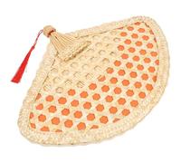 NUOBESTY Éventail D'été Tissé Main en Paille de Blé, Ventilateur Portatif Léger Bordure Colorée Rouge, Décoration Rustique pour Maison, Bureau et Voyage, Ventilateur D'été Pratique