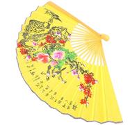 NUOBESTY Éventail Pliant Chinois Grand Format 0,5x0,9 M en Papier et Bois Jaune Motif Oiseaux et Fleurs pour Décoration Murale Asiatique, Fans de Mariage et Fêtes, Accessoire Photo
