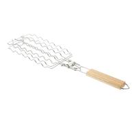 NUOBESTY Grille de Barbecue Portable en Acier Inoxydable et Bois, Pince Résistante Feu pour Barbecue à Domicile ou Pique-niques, Accessoire Solide pour Saucisses et Maïs