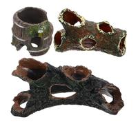 NUOBESTY Grotte Refuge Poisson Tronc D’Arbre Creux Petit Modèle Cachette Tonneau Vin Double Trou, PVC Résistant Décoloration pour Paysage Aquarium Naturel Poissons Crevettes