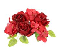 NUOBESTY Guirlande de Bougies Piliers Couronne Artificielle de Fleurs Rouges, Anneaux pour Bougies de Roses et Hortensias, Décoration de Table Mariage, Accessoire Photo et Décoration