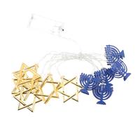 NUOBESTY Guirlande Lumineuse LED à Piles pour Hanoukka 9 Bougies de Six Étoiles Dorées et Chandeliers Bleus Décoration Festive Murale Table sans Piles Incluses Accessoire Lumineux pour