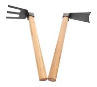 NUOBESTY Houe en Acier et Râteau de Jardin en Acier, Ensemble 2 Pièces Manches en Bois, Outil de Binage Multifonction pour Désherber, Creuser et Planter, Léger et Portable, pour Jardinage