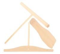 NUOBESTY Kit 3 Pièces Ustensiles Cuisine en Bois pour Crêpes, Spatule et Étaleur à Crêpes, Râteau Rond en Bois Naturel, Accessoire pour Poêle à Pancake, Usage Domestique et Professionnel