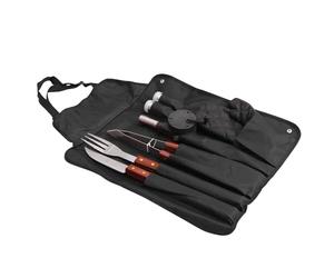 NUOBESTY Kit Accessoires Barbecue Multifonctionnels Manique Noire, Coupe-Barbecue, Pince et Tablier pour Soirée Barbecue en Plein Air
