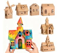 NUOBESTY Kit de 6 Maisons Miniatures en Carton à Colorier pour Les Loisirs Créatifs - Idéal pour Les Enfants, Les Activités Manuelles à La Maison, Les Fêtes de Noël Et Les Activités Scolaires.