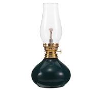 NUOBESTY Lampe à Huile en Verre Vintage en Céramique, Lampe Tempête Coupe-Vent, Taille Compacte, Couleur Vert Kiln, Éclairage Intérieur et Camping, Lanterne à Pétrole Décorative