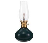 NUOBESTY Lampe à Pétrole D’intérieur en Céramique Vintage avec Verre Transparent, Réglable, Lanterne Tempête Décorative pour Salon, Camping et Éclairage D’Ambiance