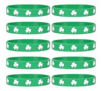 NUOBESTY Lot de 10 Bracelets en Silicone Motif Trèfle Vert, Accessoires Saint-patrick, Décoration de Poignet Légère et Confortable, Présents de Fête Irlandais, pour Événements Festifs