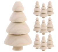 NUOBESTY Lot de 10 figurines de sapin de Noël en bois massif non peintes, idéales pour décorer une table, des projets de bricolage ou des fêtes.