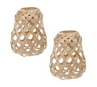 NUOBESTY Lot de 2 Abat-Jours en Bambou Tissé pour Lampe de Table Petit Format Design Vintage Protège-Bulbes Naturel Accessoires D’Éclairage Intérieur pour Maison et Bureau