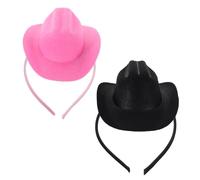 NUOBESTY Lot de 2 Bandeaux Mini Chapeaux de Cowgirl pour Femmes et Filles, Accessoires de Coiffure Western en Tissu Léger, Serrage-tête Décoratif Rose et Noir pour Carnaval, Halloween