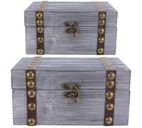 NUOBESTY Lot de 2 Boîtes à Bijoux Vintage en Bois Massif Gris Coffrets de Rangement avec Couvercle Rabattable pour Bureau et Pièce à Vivre Organiseurs Décoratifs Multifonctions pour