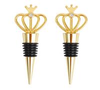 NUOBESTY Lot de 2 Bouchons de Vin en Alliage Forme Couronne Or, Bouchon Créatif Facile à Utiliser pour Sceller et Conserver les Bouteilles Lors de Fêtes et Mariages