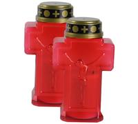 NUOBESTY Lot de 2 Bougies Électriques LED sans Flamme de Croix Jésus, Décoration Religieuse Rouge pour Prière et Cimetière, Bougies D’église Sécurisées sans Pile, Éclairage D’Ambiance