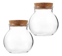 NUOBESTY Lot de 2 Bouteilles en Verre Sphériques Bouchon Liège pour Terrarium Végétal, Micro-Paysage Écologique de Bureau, Diamètre 10x11 Cm, Pot de Rangement Transparent pour Décoration