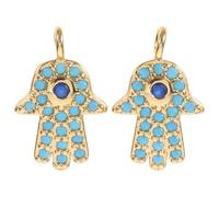 NUOBESTY Lot de 2 Breloques Hamsa en Laiton Plaqué Or 18K Strass Pendentifs Porte-Clés et Boucles D’Oreilles DIY Accessoires Ésotériques Vintage pour Création de Bijoux Spirituels