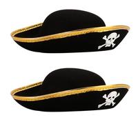 NUOBESTY Lot de 2 Chapeaux de Pirate pour Cosplay, Capitaine Adulte et Garçon et Filles, Accessoires Costume Pirate, Chapeau Noir Bordure Dorée, pour Fêtes à Thème, Halloween et Jeux