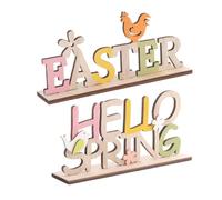 NUOBESTY Lot de 2 Lettres Décoratives en Bois Coloré, Motif Pâques et Bonjour Le Printemps, Décoration de Bureau et Maison pour Fête de Printemps, Accessoire Décoratif de Pâques en