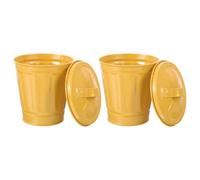 NUOBESTY Lot de 2 Mini Poubelles de Bureau en Métal avec Couvercle, Petit Seau à Ordures Jaune, Corbeille de Comptoir Compacte pour Rangement Bureau et Salon, Poubelle de Table Pratique