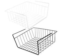 NUOBESTY Lot de 2 Paniers de Rangement sous Étagère en Fer Forgé sans Perforation, Tiroirs Suspendus Noir et Blanc, Organisateurs Multifonction Cuisine, Bureau et Salle de Bain, Gain