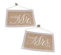 NUOBESTY Lot de 2 Panneaux de Chaise « Mr et Mme » en Toile de Jute Dentelle, Décorations de Dossier pour Mariage et Fêtes Prénuptiales, Accessoires Légers et Adaptés aux Chaises Standard,