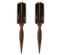 NUOBESTY Lot de 2 Peignes à Friser Résistants à Haute Température avec Poils Naturels Doux Manche en Bois Compact Brosses Chauffantes pour Coiffage pour Cheveux Bouclés et Brushing