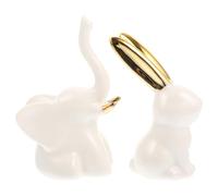 NUOBESTY Lot de 2 Porte-Bagues en Céramique Décoratifs Figurines D’Animaux Éléphant et Lapin Surface Lisse Taille Compacte Support Pratique pour Plateau à Bijoux Décor Artisanal pour